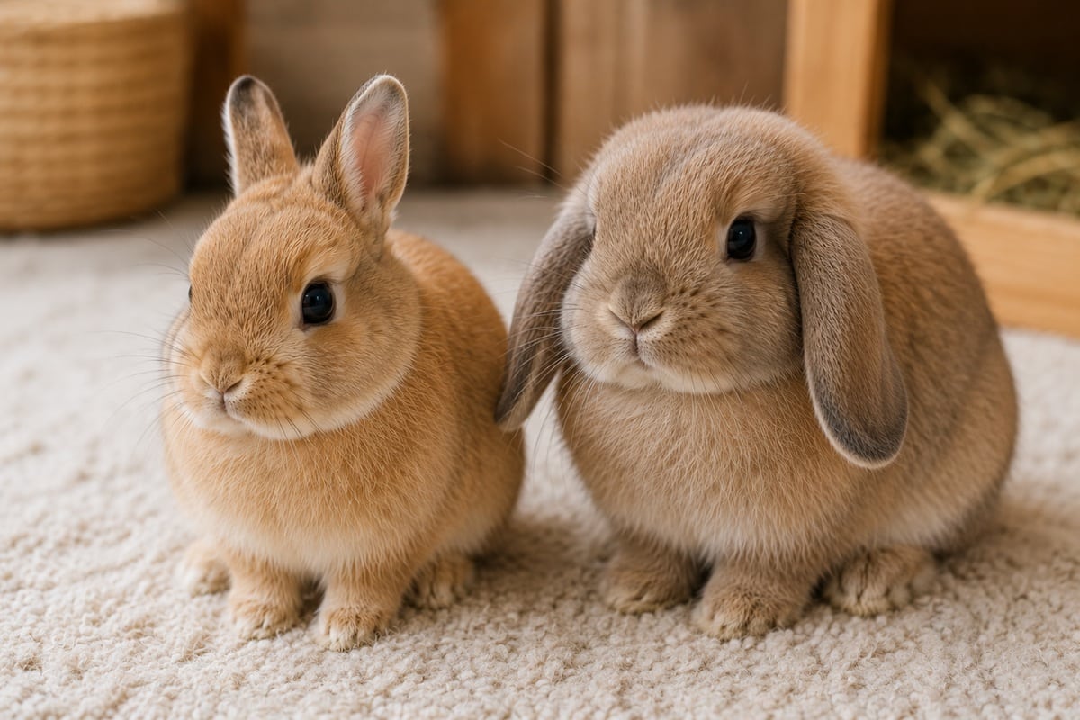 lapin nain à côté d'un lapin nain bélier