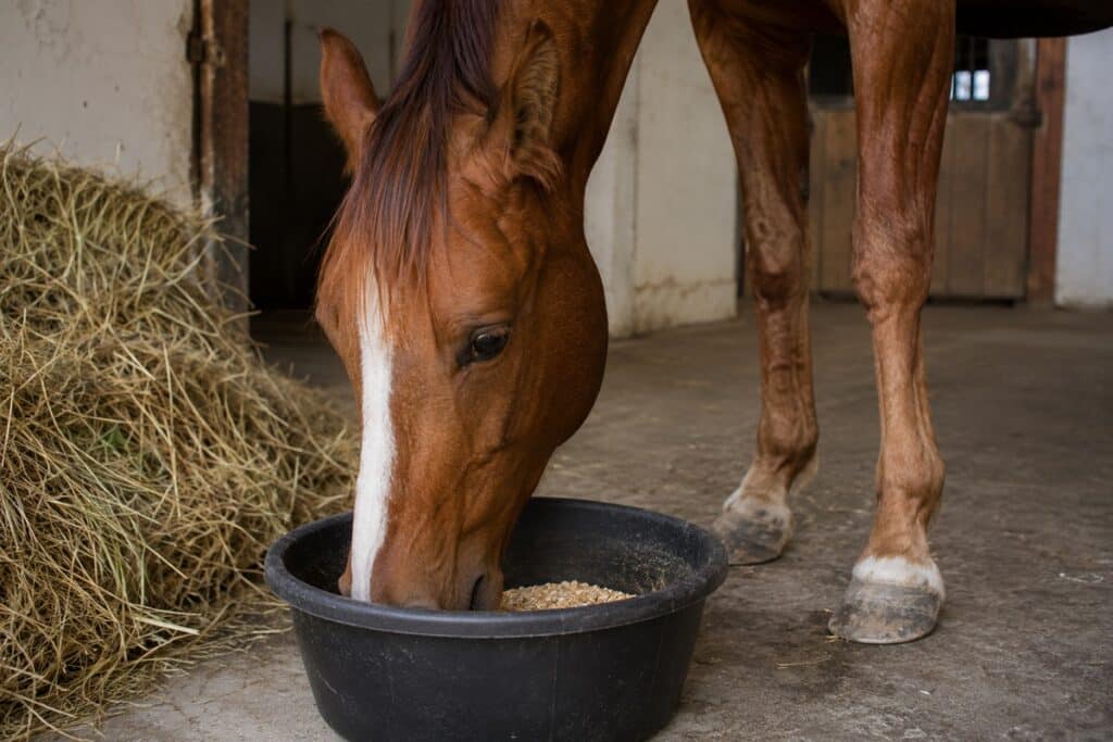 cheval mangeant de l'avoine